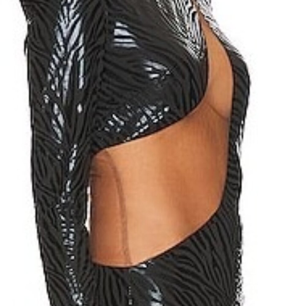 NEW Bronx and Banco Ricky Zebra Gown in Black mesh sheer cutout long sleeve - Picture 11 of 11